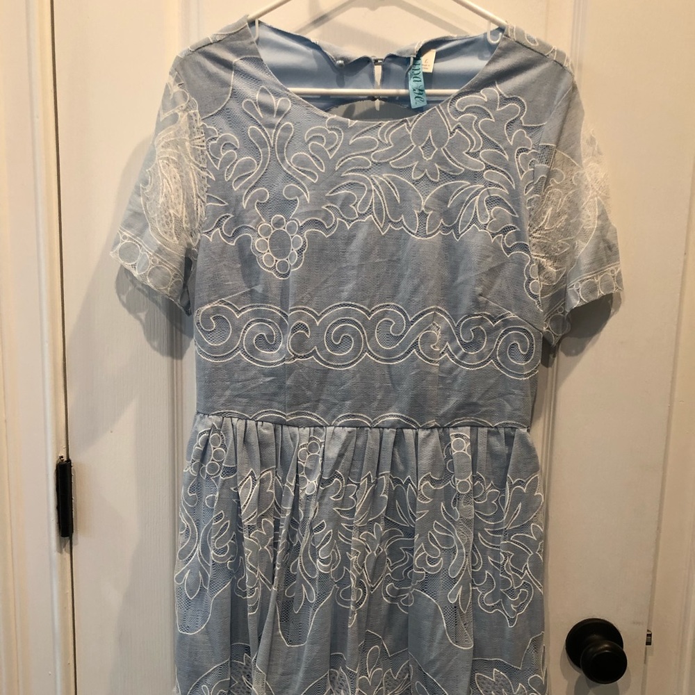 Pale Blue Lace Overlay Dress